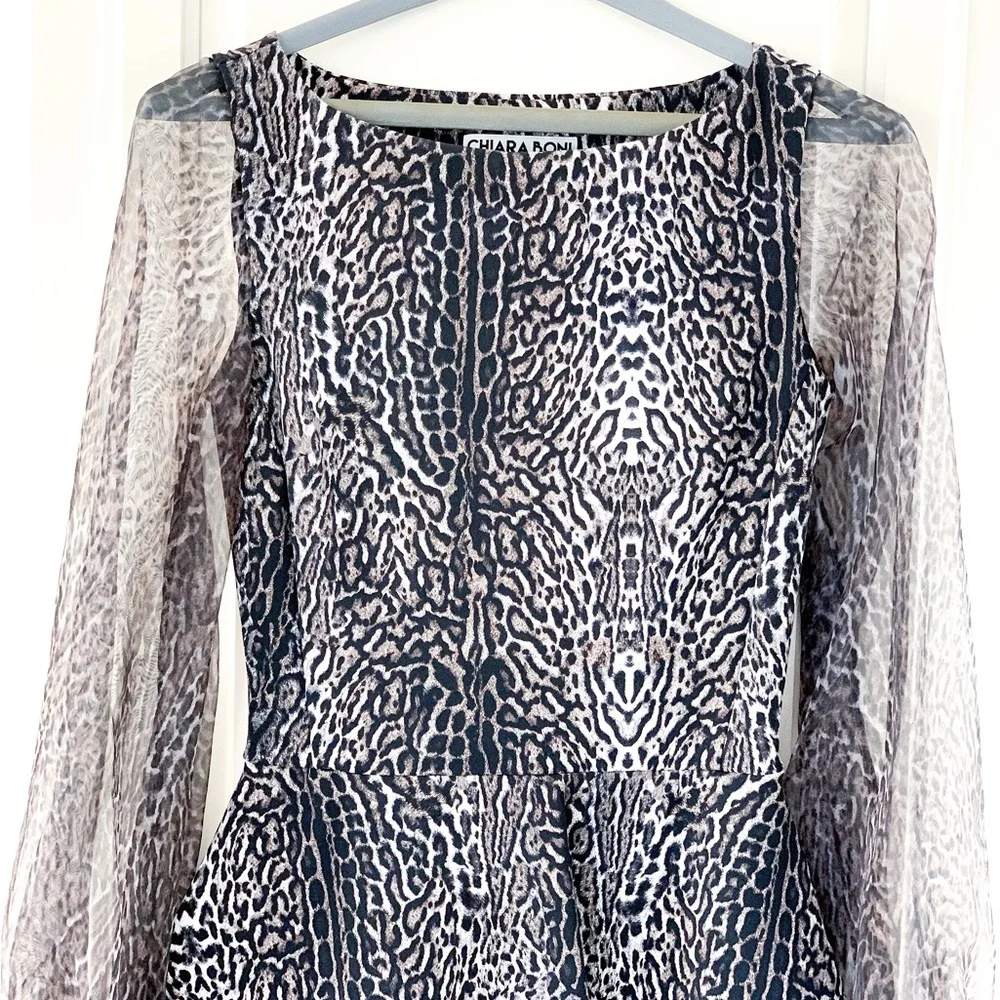 CHIARA BONI La Petite Robe Hasana Sheer Leopard Print Peplum Dress - Picture 6 of 14